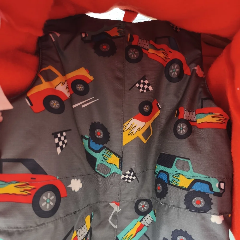 RARE The Children's Place Race Car Snow Pant Coat 3-Piece Set sz 12-18M Gray